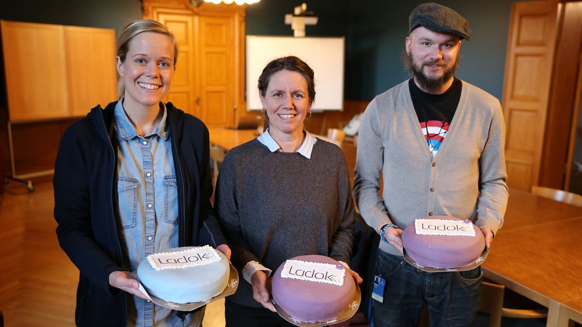 Sara Häggström, Maud Albertsson, Sebastian Bergman, med Ladok-tårtor