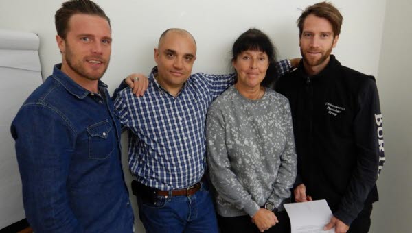 Forskargruppen som gjorde studien, från vänster: Pontus Holmström, Frank Pernett, Erika Schagatay, Eric Mulder. Även läkarstudenten Pontus Bergenhed (ej i bild) medverkade i studien i sitt examensarbete.