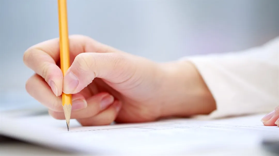 hand, skriver, test, prov